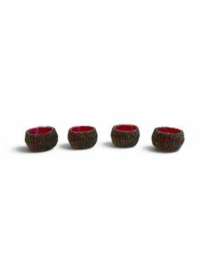 Set (4) Holiday Beaded Napkin Rings With Red & Green Accents